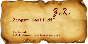 Zinger Kamilló névjegykártya